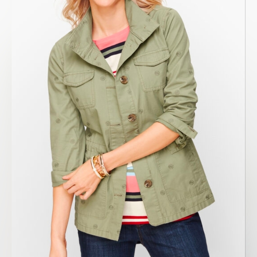 Talbots Safari Jacket Embroidered Sage Green Size XL